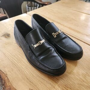 A Testoni Mens Black Loafers Box‎ Pebble Leather Silver Horse Bit Shoes Sz 8